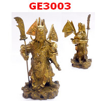 GE3003 : เทพกวนอู ยืนมังกร 5 ธง ทองเหลือง