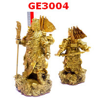 GE3004 : เทพกวนอู ยืนมังกร 5 ธง ทองเหลือง