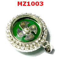 MZ1003 : จี้กังหันสีเงิน ฝังพลอย หลังหยกเขียว