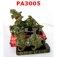 PA3005 : ปี่เซียะยืนบนแท่นหินสีเขียว คู่ตั้งโต๊ะ 