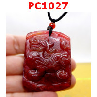 PC1027 : ป้ายหินสีแดงรูปปี่เซียะพร้อมสร้อยคอ