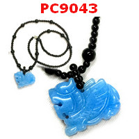 PC9043 : ปีเซียะหินสีฟ้า สร้อยคอลูกปัดแก้ว