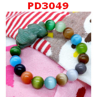 PD3049 :  สร้อยข้อมือปี่เซียะหยกเขียว+ลูกแก้วตาแมว