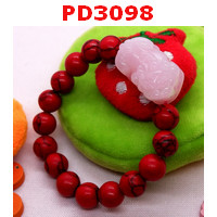PD3098 : สร้อยข้อมือปี่เซียะหินสีชมพู ร้อยหินสีแดง