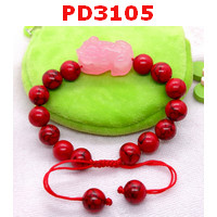 PD3105 : สร้อยข้อมือปี่เซียะหินสีชมพูเข้ม+หินสีแดง