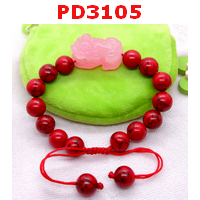 PD3105 : สร้อยข้อมือปี่เซียะหินสีชมพูเข้ม+หินสีแดง