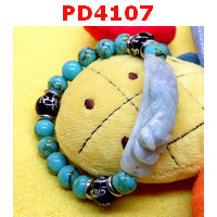 PD4107 : สร้อยข้อมือปี่เซียะหยกขาวอมเขียว+คาถาทิเบต