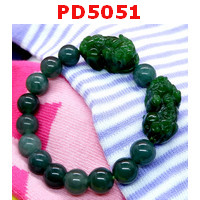 PD5051 :  สร้อยข้อมือปี่เซียะคู่ หินหยกสีเขียวเข้ม