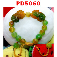 PD5060 : สร้อยข้อมือปี่เซียะคู่ หินหยก 3 สี สร้อยเชือก