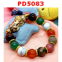 PD5083 : สร้อยข้อมือปี่เซียะสีทองร้อยกับหินหลากสี