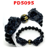 PD5095 : สร้อยข้อมือปี่เซียะคู่หินอะเกตดำ+คาถาทิเบต