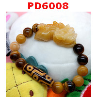 PD6008 : สร้อยข้อมือปี่เซียะหยกเหลือง+DZI 9 ตา