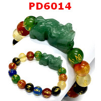 PD6014 :  สร้อยข้อมือปี่เซียะหยกเขียว+อะเกต7สี