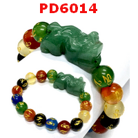 PD6014 :  สร้อยข้อมือปี่เซียะหยกเขียว+อะเกต7สี