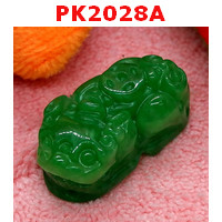 PK2028A : ปี่เซียะลายเหรียญหินสีเขียวสด เดี่ยว