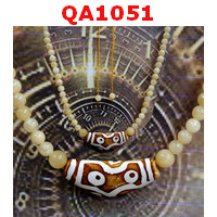 QA1051 : สร้อยคอหินทิเบต ลาย 7 ตาร้อยด้วยหยกเหลือง