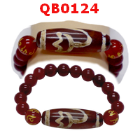 QB0124 : สร้อยข้อมือหินทิเบต  ลายดอกบัว