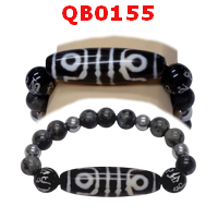QB0155 : สร้อยข้อมือหินทิเบต  ลาย 4 ตา เขี้ยวเสือ+คาถาทิเบต