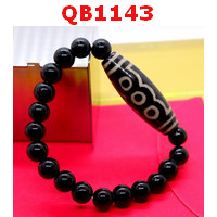 QB1143 : สร้อยข้อมือหิน DZI 5 ตา ร้อยกับหินสีดำ