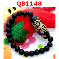 QB1148 : สร้อยข้อมือหิน DZI ลายมังกร ร้อยด้วยหินสีดำด้าน