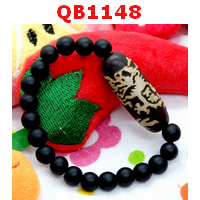 สร้อยข้อมือหิน DZI ลายมังกร ร้อยด้วยหินสีดำด้าน