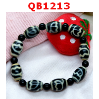 QB1213 : สร้อยข้อมือ DZI ลายดอกบัว 9 เม็ด