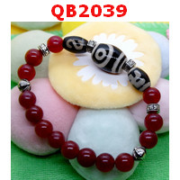 QB2039 : สร้อยข้อมือหินDZI  2 ตา สวัสดิกะ และ ตะขอ