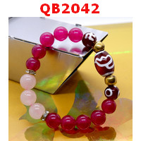 QB2042 : สร้อยข้อมือหินDZI ดอกบัว สวัสดิกะและ 3 ตา