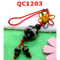 QC1203 : หินทิเบตแขวนมือถือ ลายเขี้ยวเสือคู่