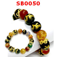 SB0050 : สร้อยข้อมือหินอะเกต 7 สี ลายมังกรทอง