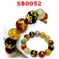 SB0052 : สร้อยข้อมือหินอะเกต 7 สี ลายมังกรทอง