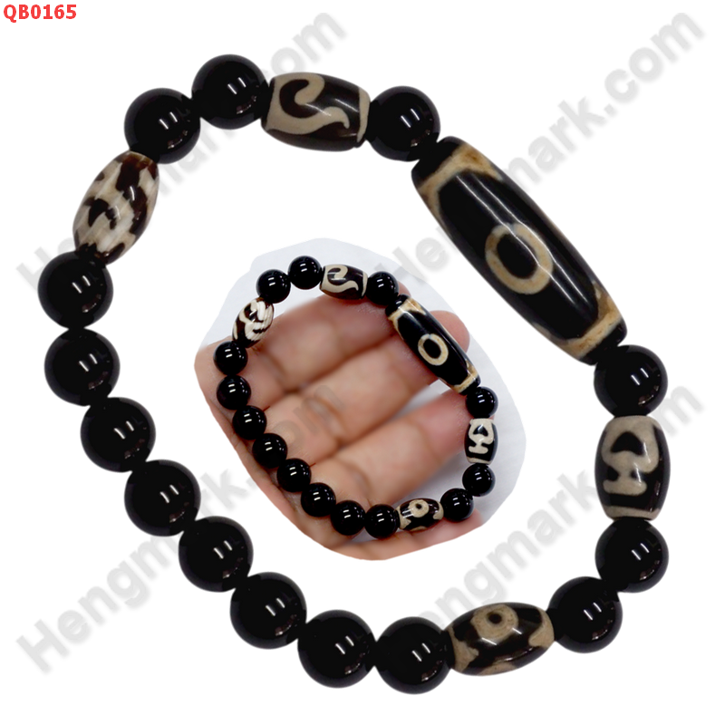 QB0165 สร้อยข้อมือหินทิเบต ลาย3 ตา เขี้ยวเสือ  ลายหินเก่า ราคา 499 บาท http://hengmark.com/view_product/QB0165.htm